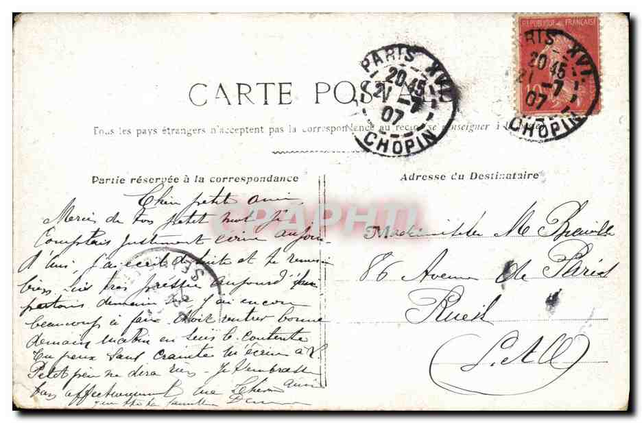 CPA Paris Rue Castiglione — Rückseite