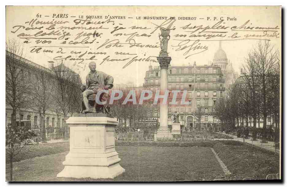 CPA Paris Le Square D Anvers Le Monument De Diderot