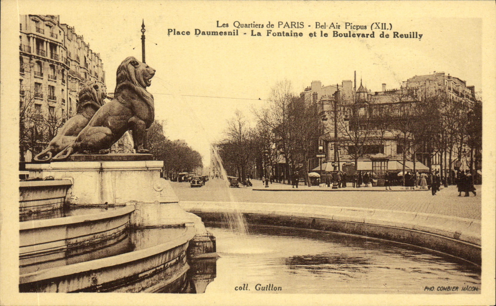 CPA Paris Bel Air Picpus Place Daumesnil La fontaine et le boulevard de Reuilly Lion 