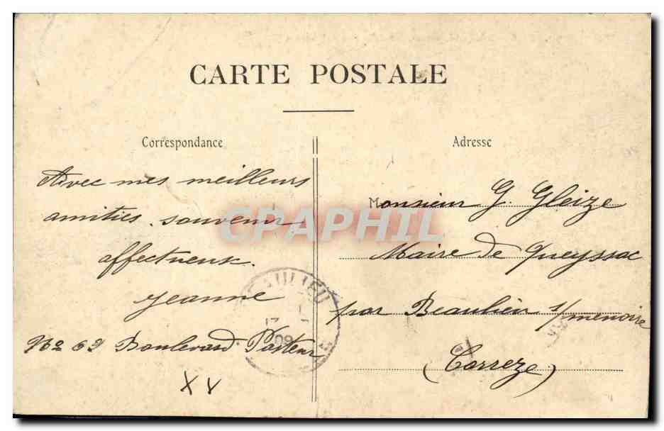 CPA Paris Boulevard Pasteur pris de la rue du Chateau Tour Eiffel — Rückseite