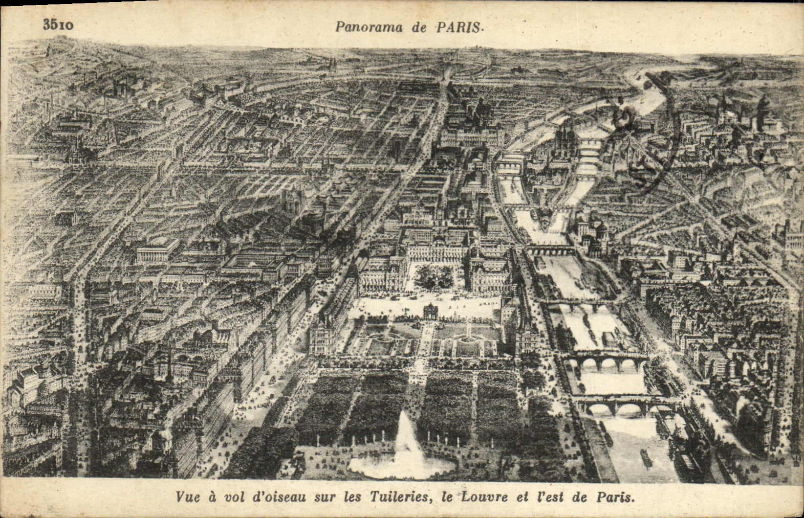 CPA Paris Panorama Vue a vol d oiseau sur les Tuileries le Louvre et l est de Paris 