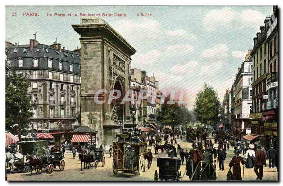 CPA Paris La Porte et le Boulevard Saint Denis