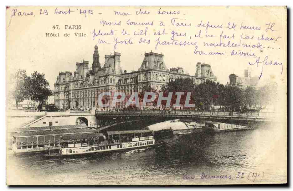 CPA Paris Hotel de Ville Peniche Bateau