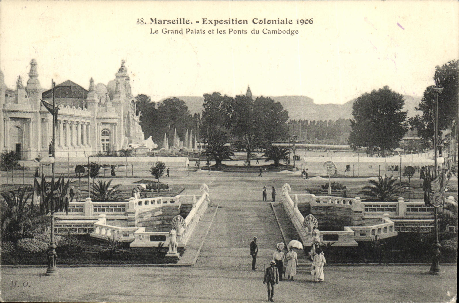 CPA Marseille Exposition Coloniale 1906 Le Grand Palais et les Ponts du Cambodge