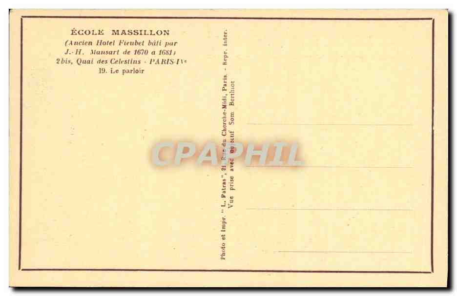 CPA Ecole Massillon bis Quai des Celestins Paris lV Le Parloir — Verso