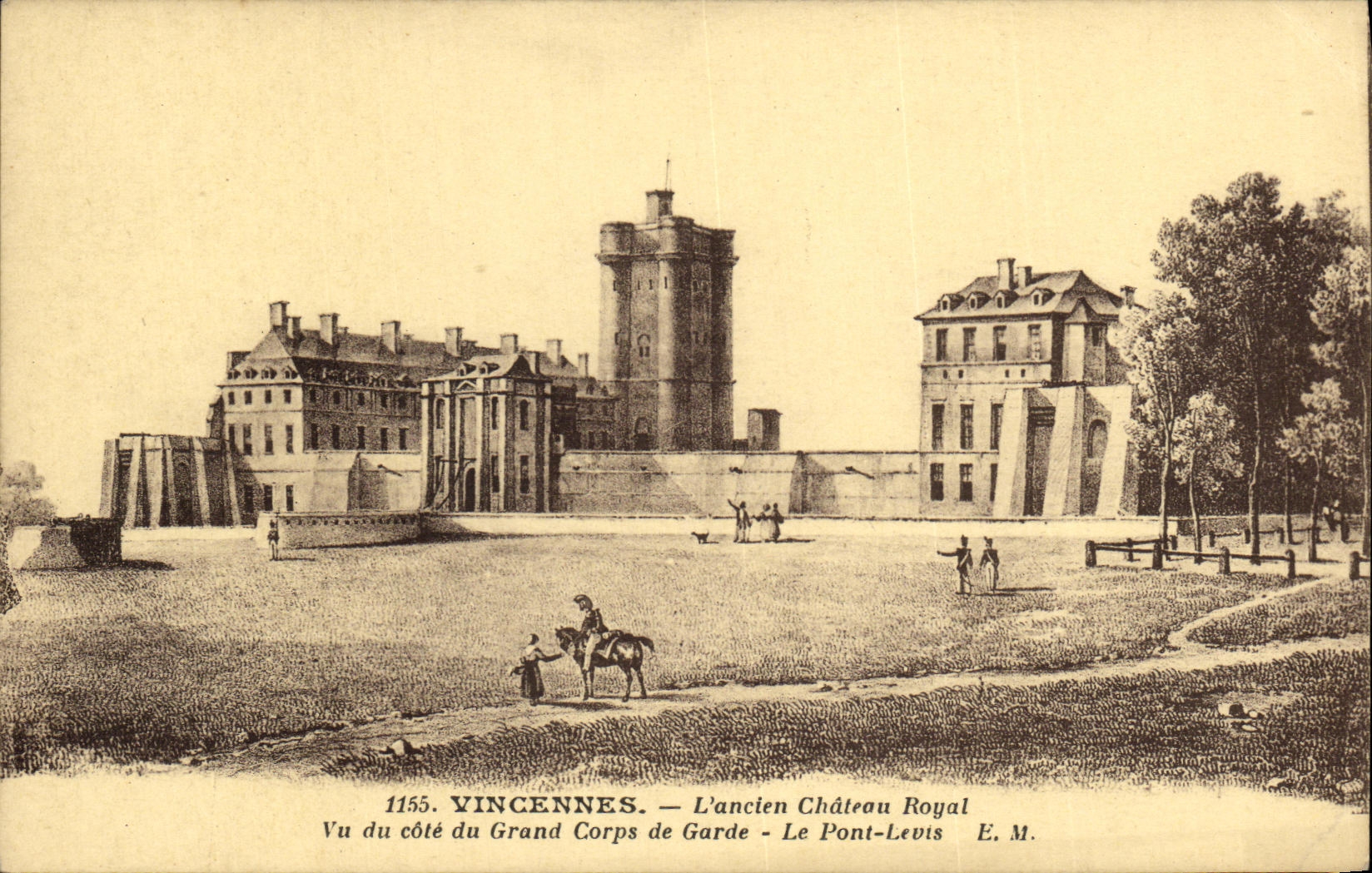 Vincennes — L'ancien Château Royal vu du côté du Grand Corps de Garde - Le Pont-Levis — E.M. n°1155