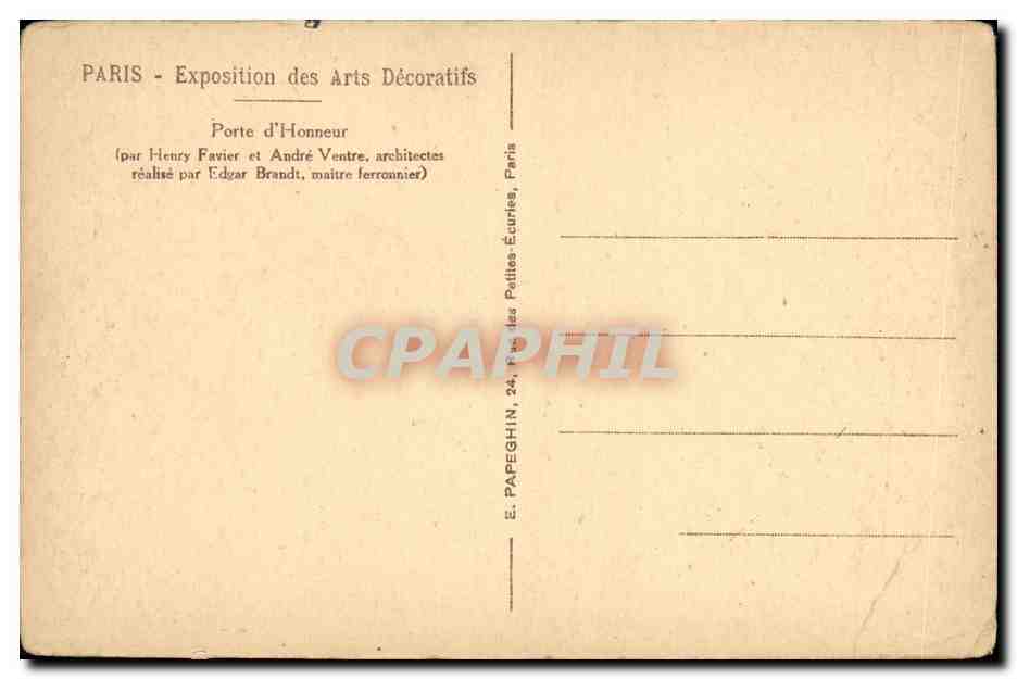CPA Paris Exposition des Arts Decoratifs Porte d Honneur — Rückseite