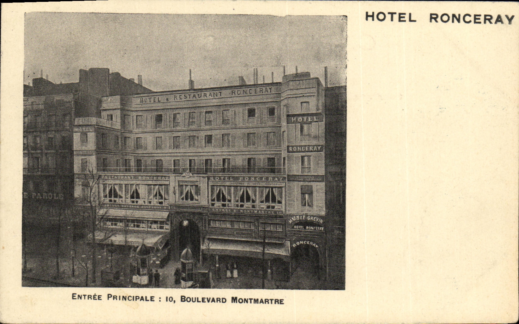 CPA Hotel Ronceray Entree Principale Boulevard Montmartre Paris 