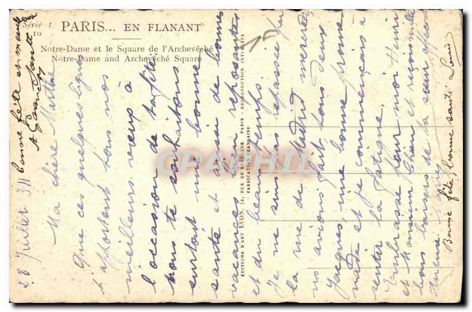 CPA Paris En Flanant Notre Dame et le Square de l Archeveche  — Verso