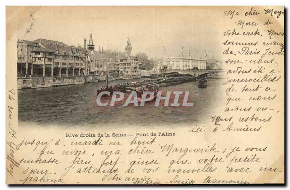 CPA Rive droite de la Seine Pont de l Alma Paris 1900