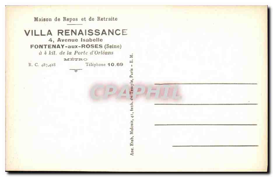 CPA Fontenay aux Roses Villa Renaissance  — Rückseite
