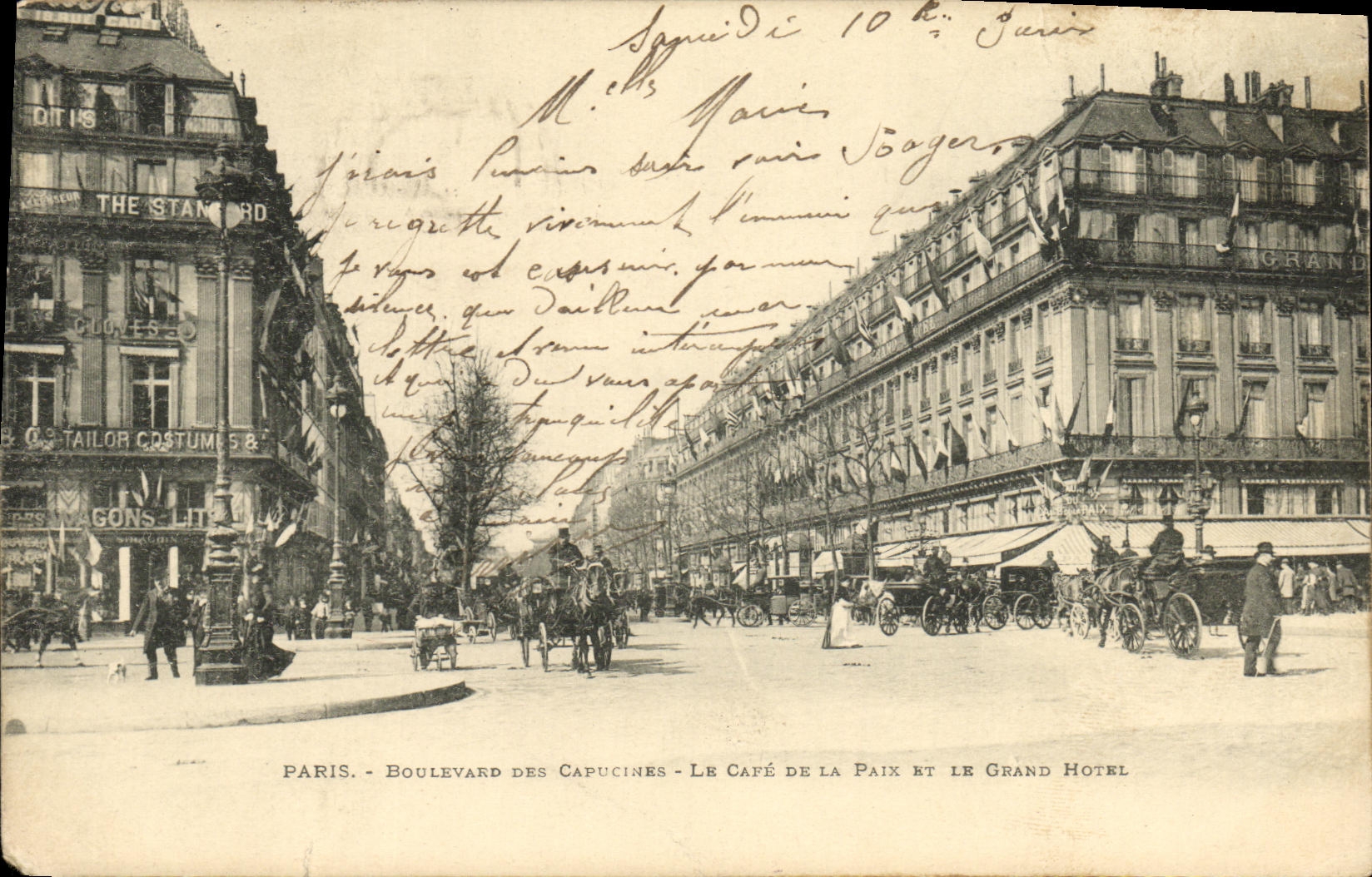 CPA Paris Boulevard de Capucines Le Cafe de la Paix et le Grand Hotel