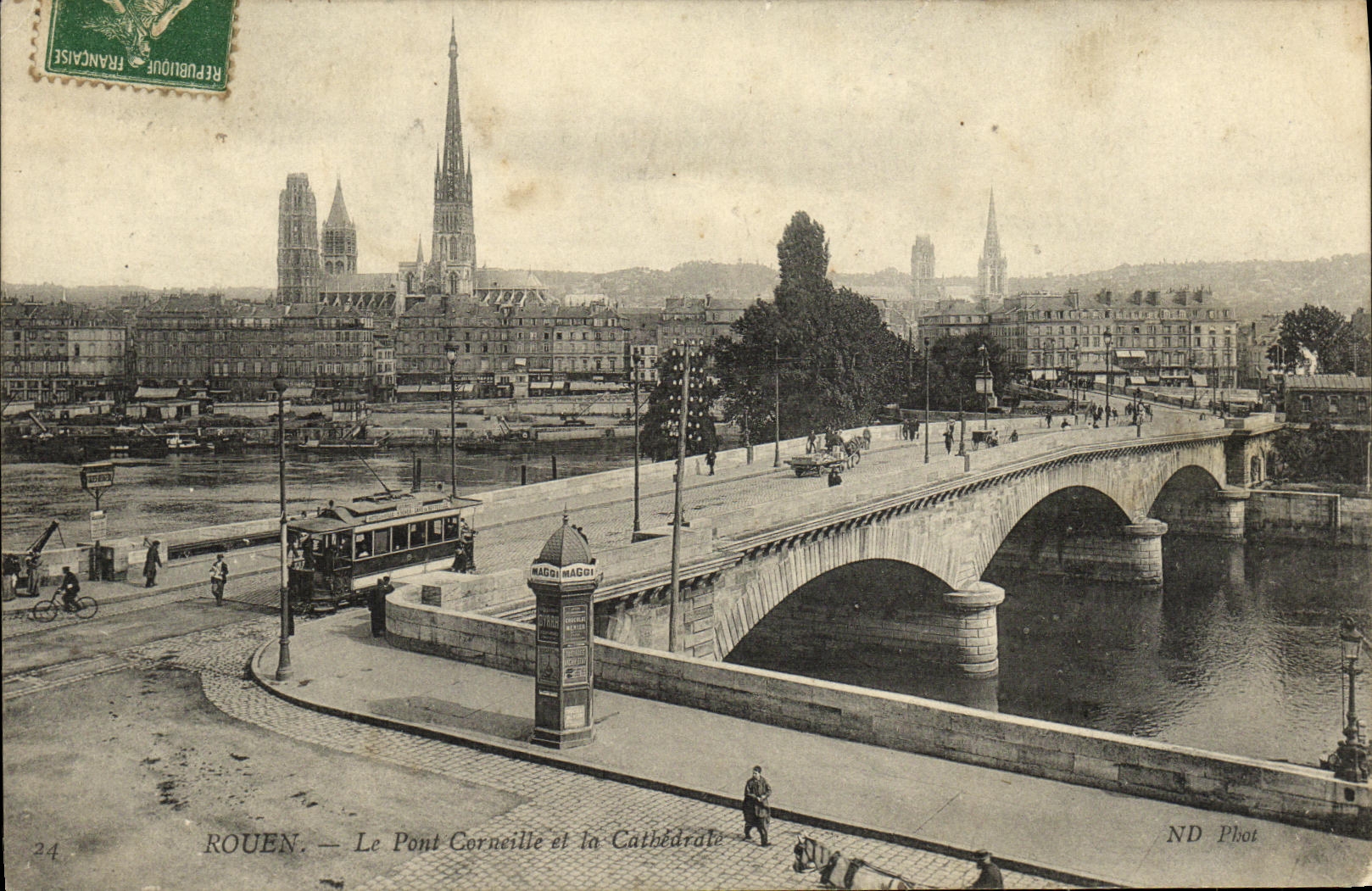CPA Rouen Le Pont Coquille et la Cathedrale Tramway