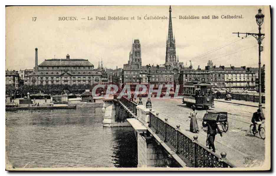 CPA Rouen Le Pont Boleldieu et la Cathedrale Tramway