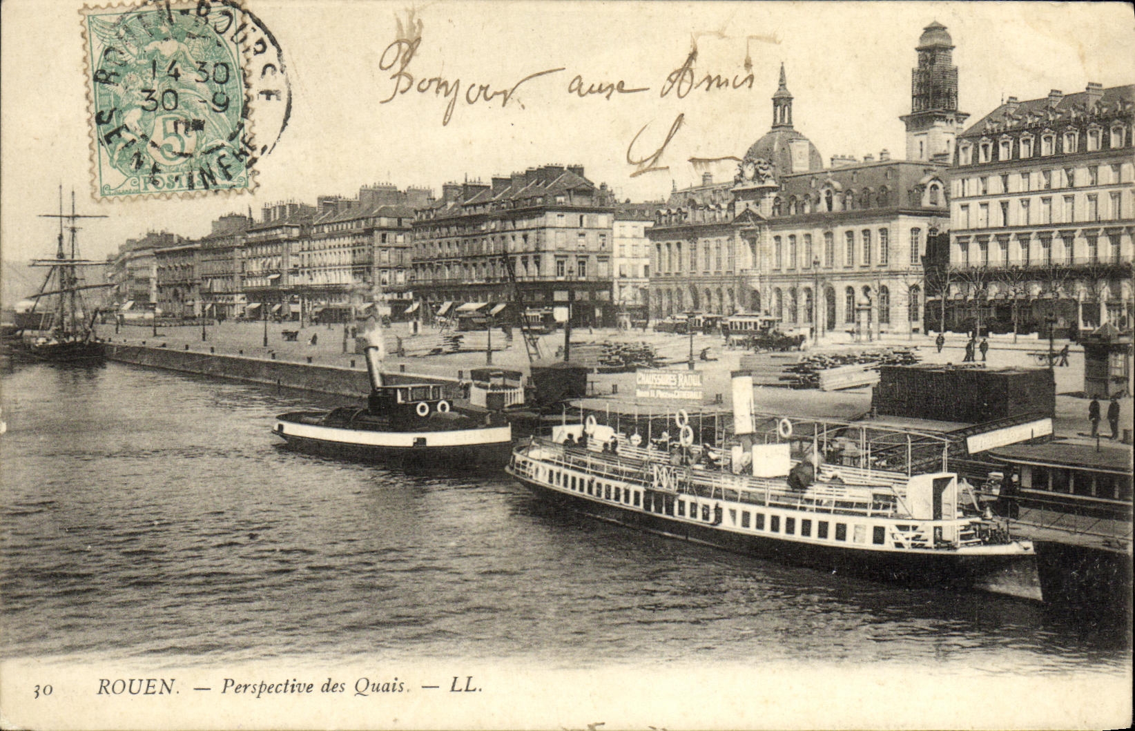 CPA Rouen Perspective des Quais Bateaux