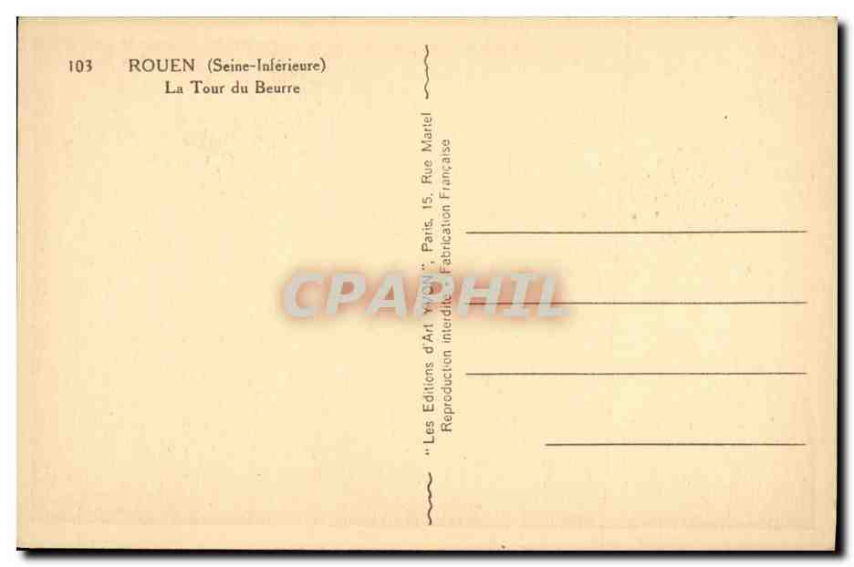CPA Rouen La Tour du Beurre  — Rückseite