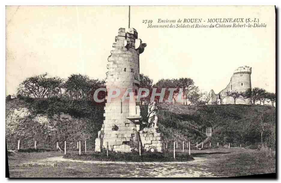 CPA Environs de Rouen Moulineaux Monument des Soldats et Ruines du Chateau Robert le Diable Militaria