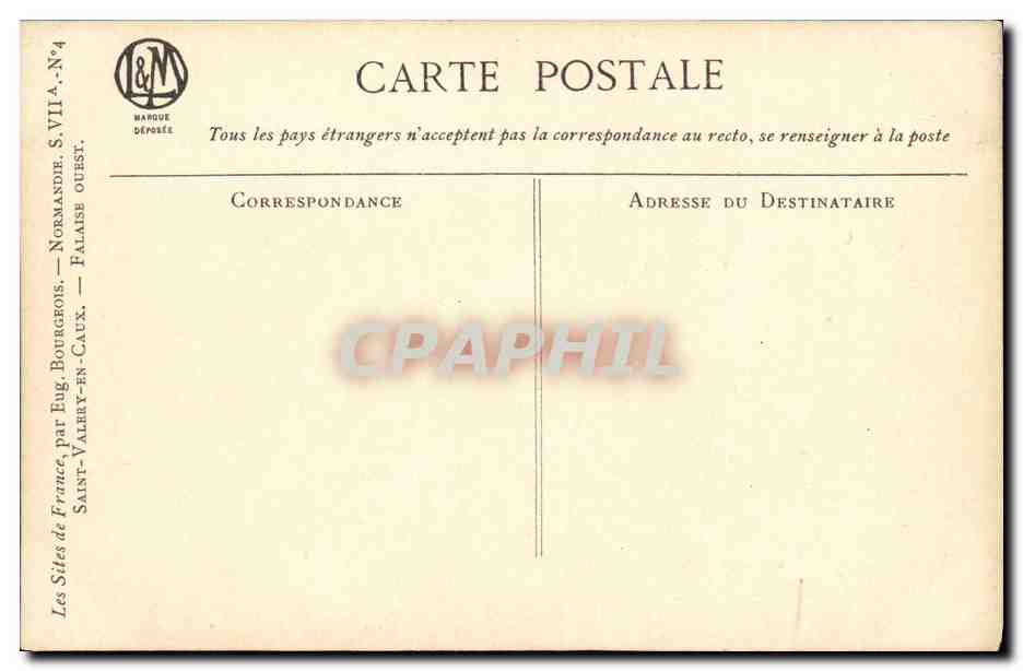 CPA Saint Valery en Caux Falaise Ouest — Rückseite