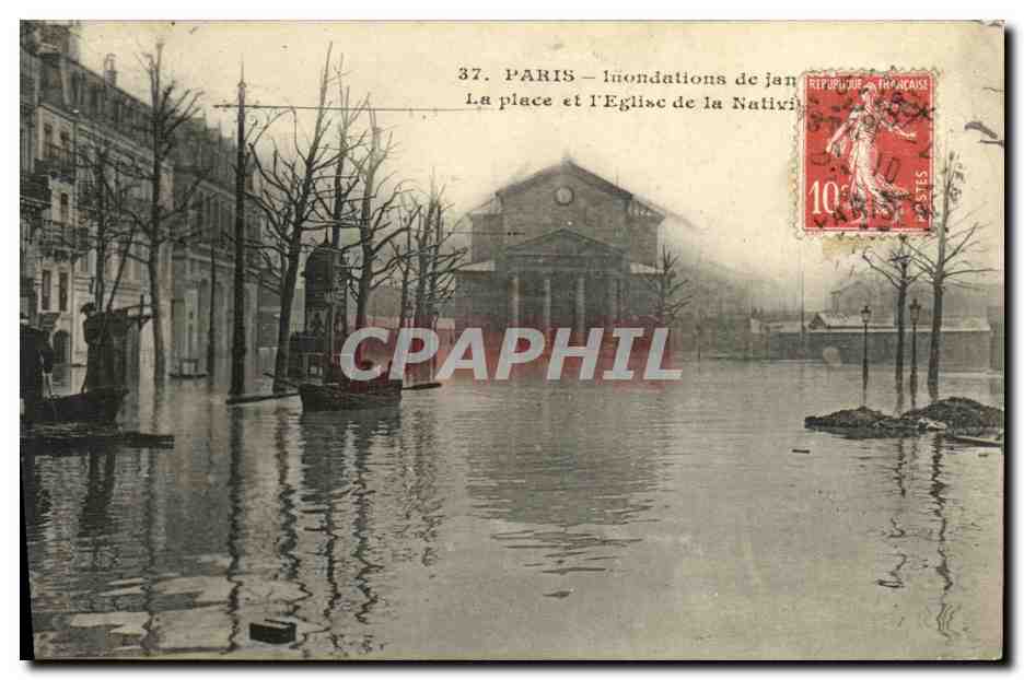Paris — January Floods — The Square and the Church of the Nativity