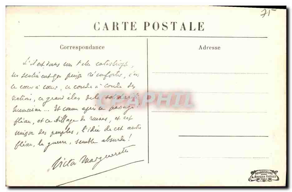 CPA Souvenir des Inondations de Janvier 1910 Paris Quai Conti — Rückseite