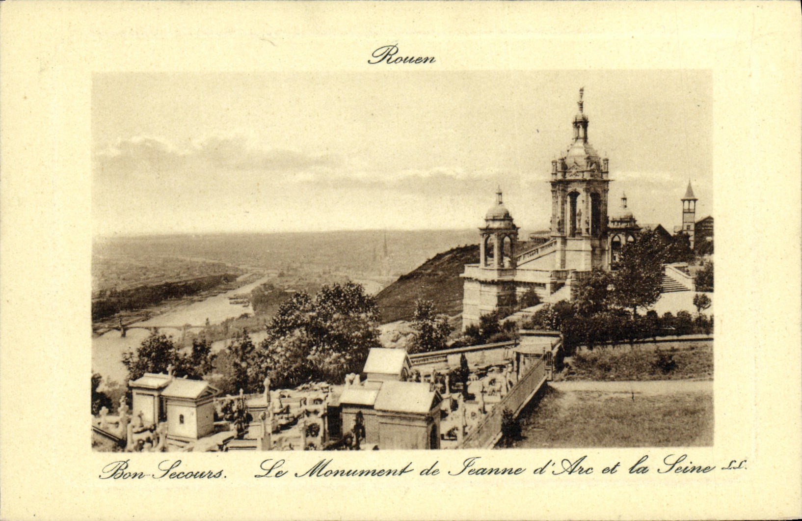 CPA Rouen Bon Secours Le monument de Jeanne d Arc et la Seine