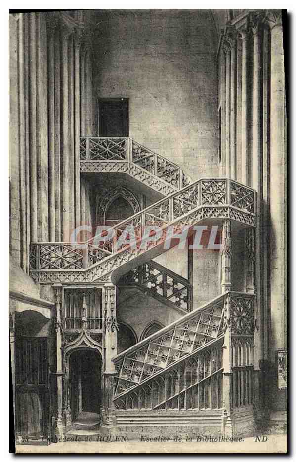 CPA La Cathedrale de Rouen Escalier de la Bibliotheque 