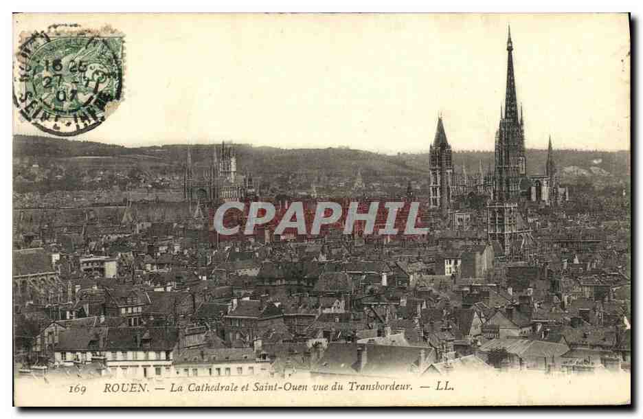 CPA Rouen La Cathedrale et Saint Ouen vue du Transbordeur 