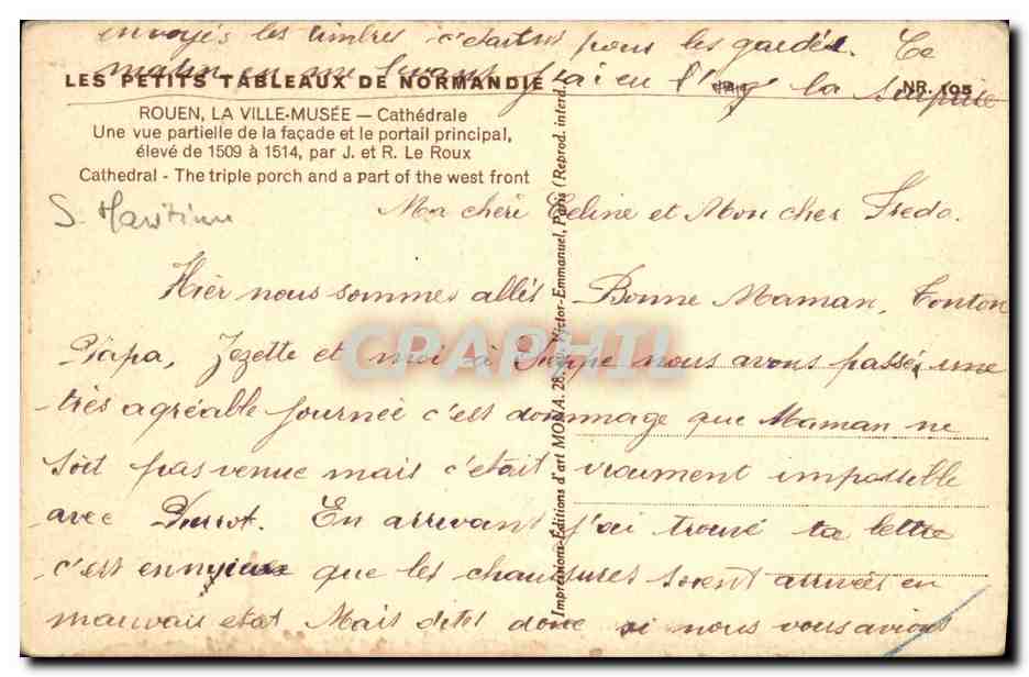 CPA Rouen La Ville Musee Cathedrale  — Verso