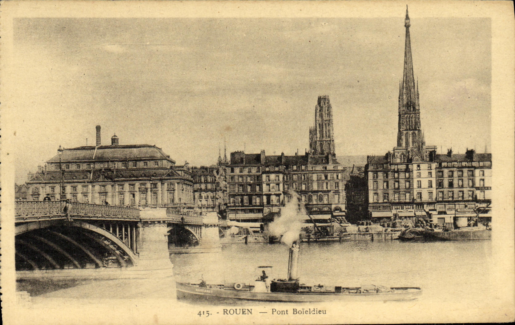 CPA Rouen Pont Boieldieu Bateau