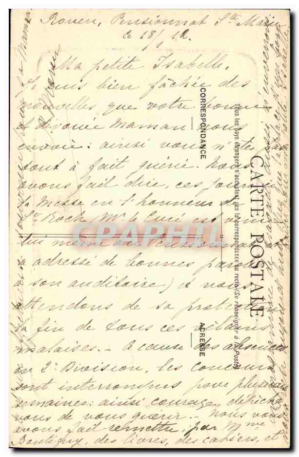 CPA Rouen Hotel de Bourgtheroulde — Verso