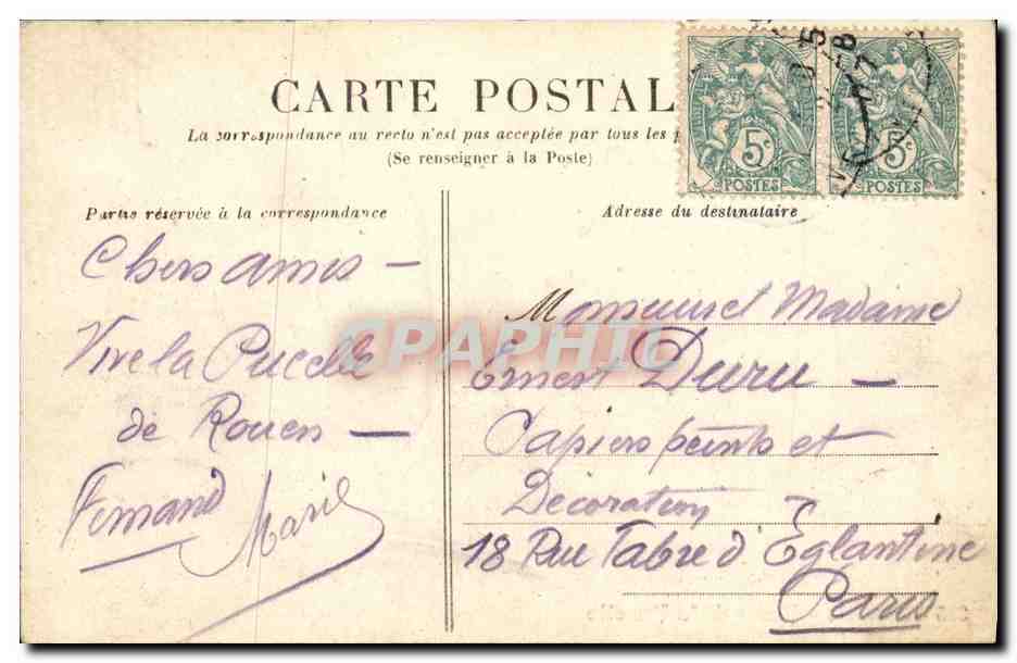 CPA Rouen Place de la Pucelle Charette Boulangerie — Rückseite