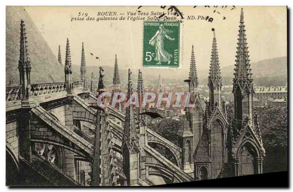 CPA Rouen Vue vers Saint Victor prise des galeries de l eglise Saint Ouen