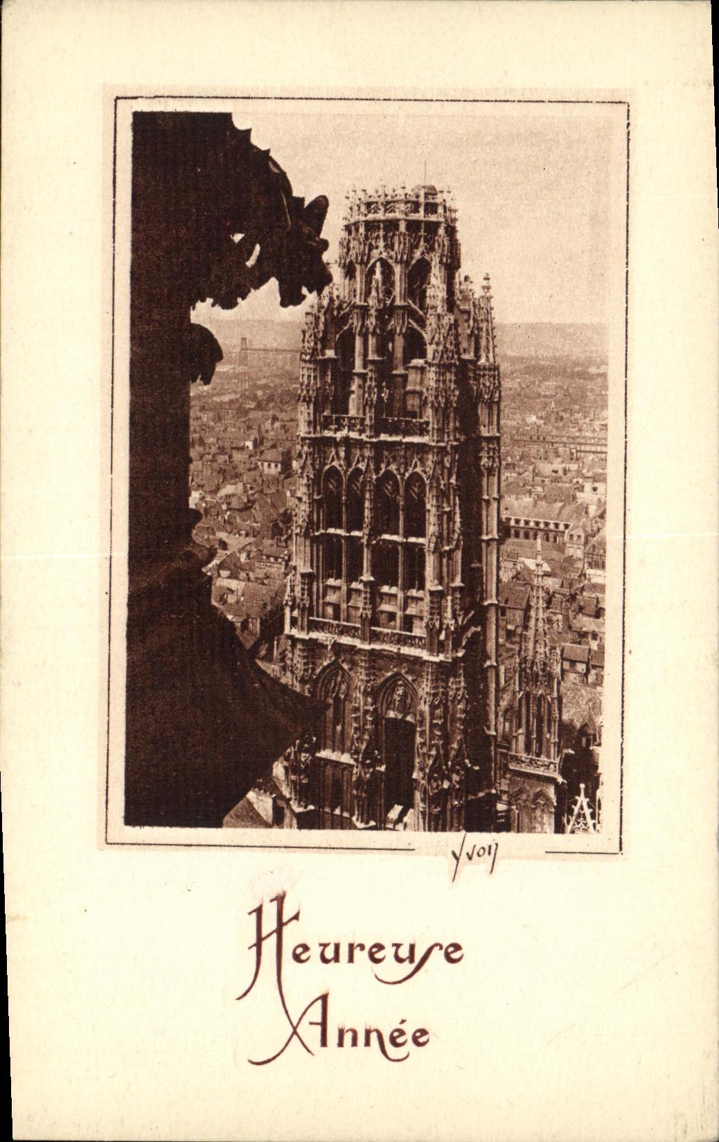 CPA Heureuse Annee Rouen La Tour du Beurre 