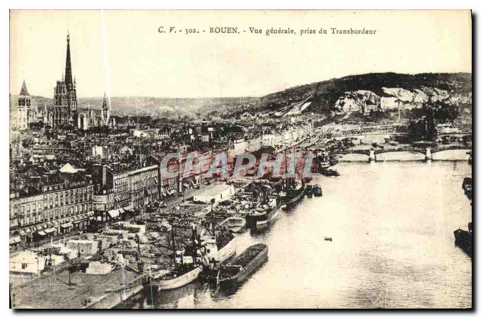 CPA Rouen Vue generale prise du Transbordeur Bateaux