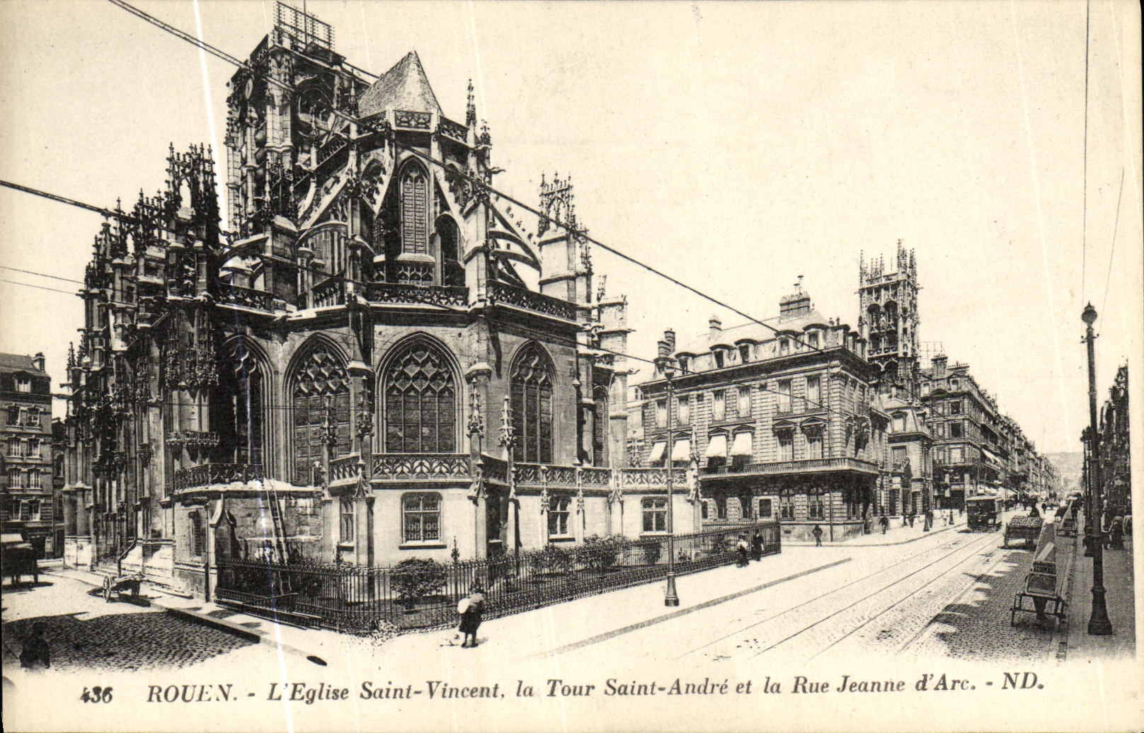 CPA Rouen L Eglise Saint Vincent la Tour Saint Andre et la Rue Jeanne d Arc 