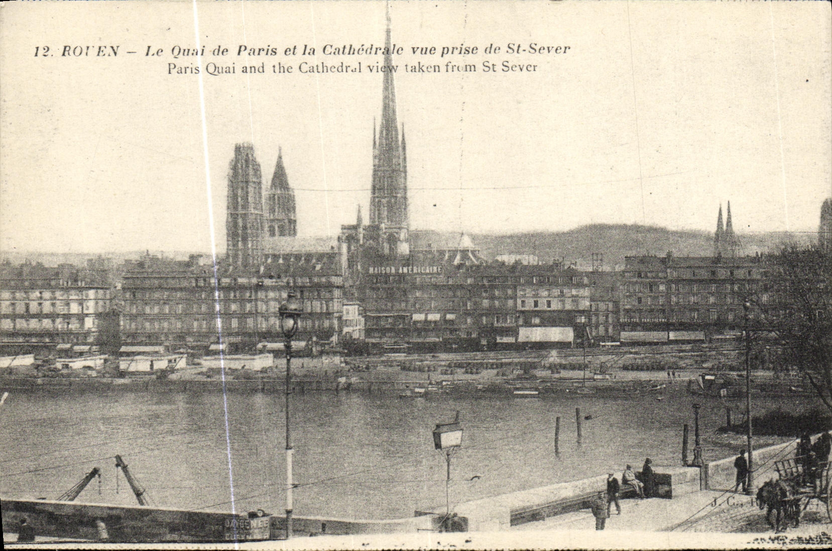 CPA Rouen Le Quai de Paris et la Cathedrale vue prise de St Sever