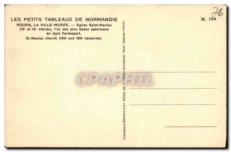 CPA Rouen La Ville Musee Eglise Saint Maclou  — Verso