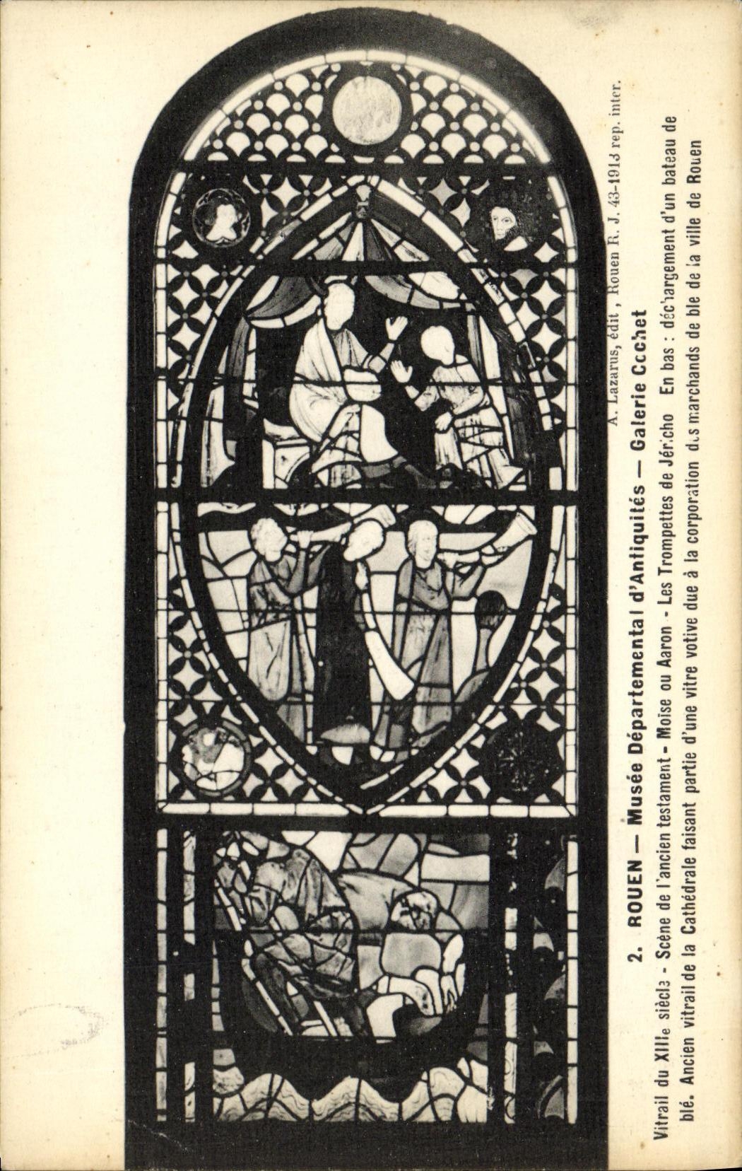 CPA Rouen Musee departemental d antiquites Galerie Cochet Vitrail Moise ou Aaron Trompettes de Jericho