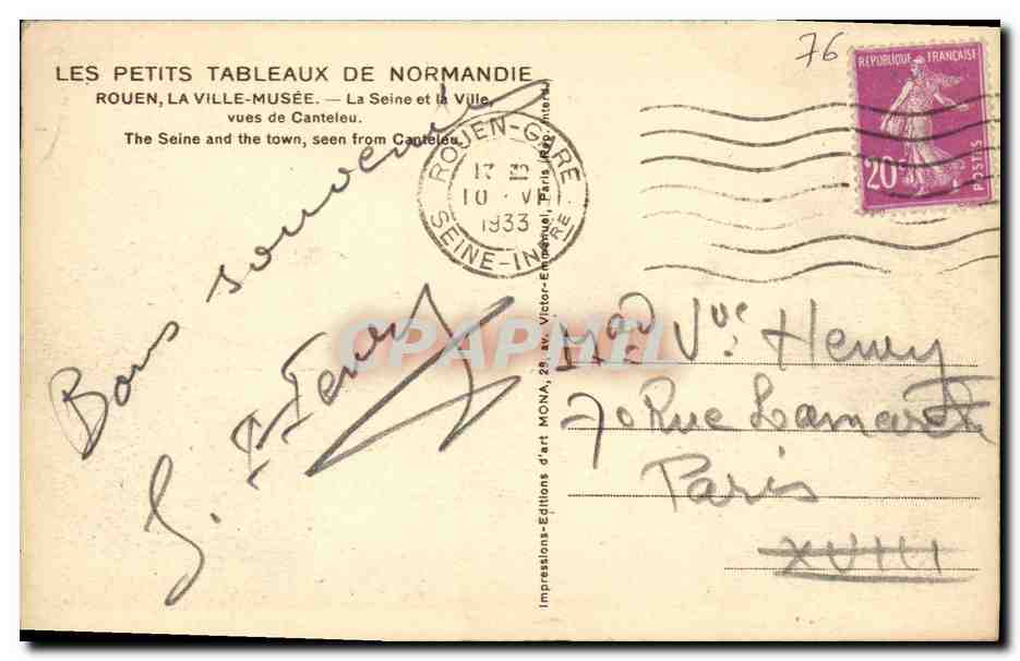 CPA Rouen La Seine et la ville vues de Canteleu — Verso
