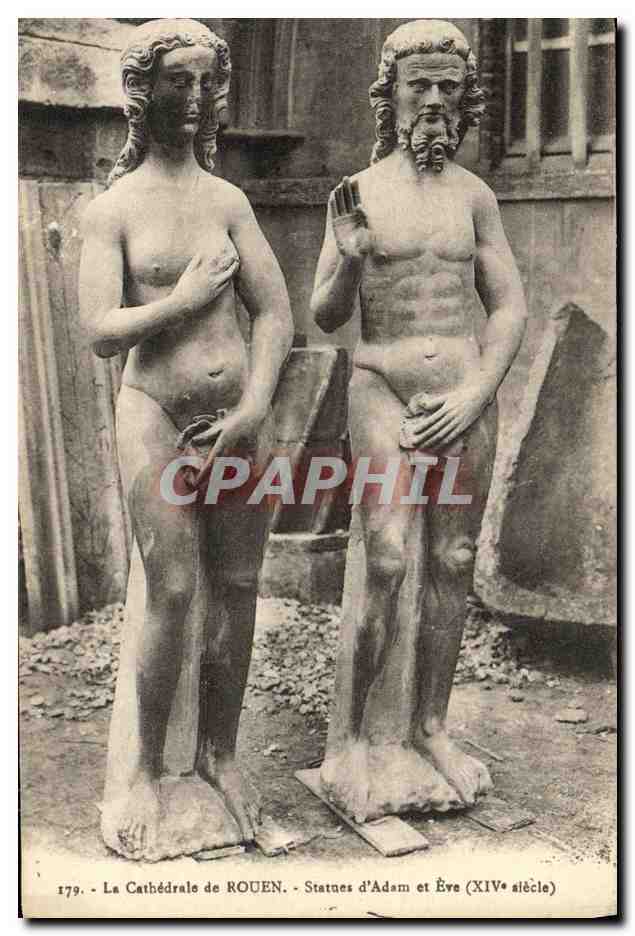 CPA Rouen La Cathedrale de Statues d Adam et Eve