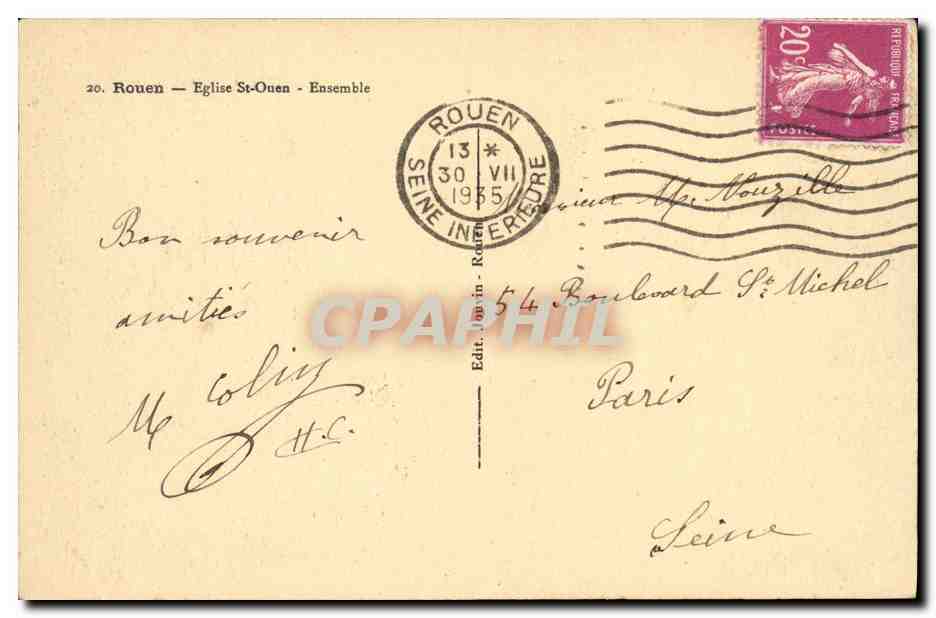CPA Rouen Eglise St Ouen Ensemble — Verso