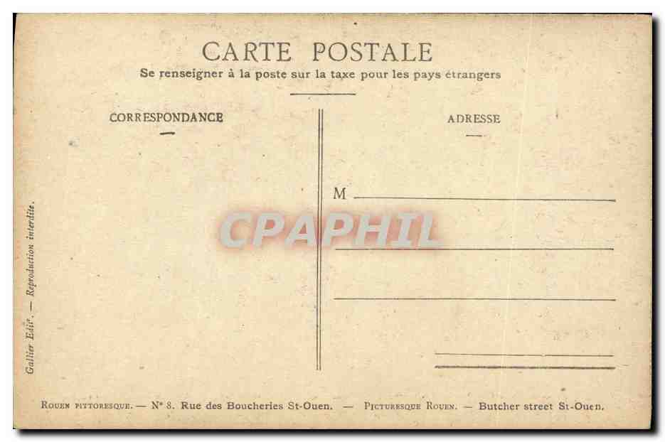 CPA Rouen Rue des boucheries Sasint ouen  — Rückseite
