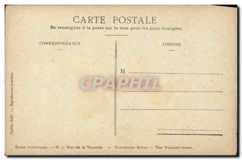 CPA Rouen Rue de la Vicomte carte toilee  — Verso