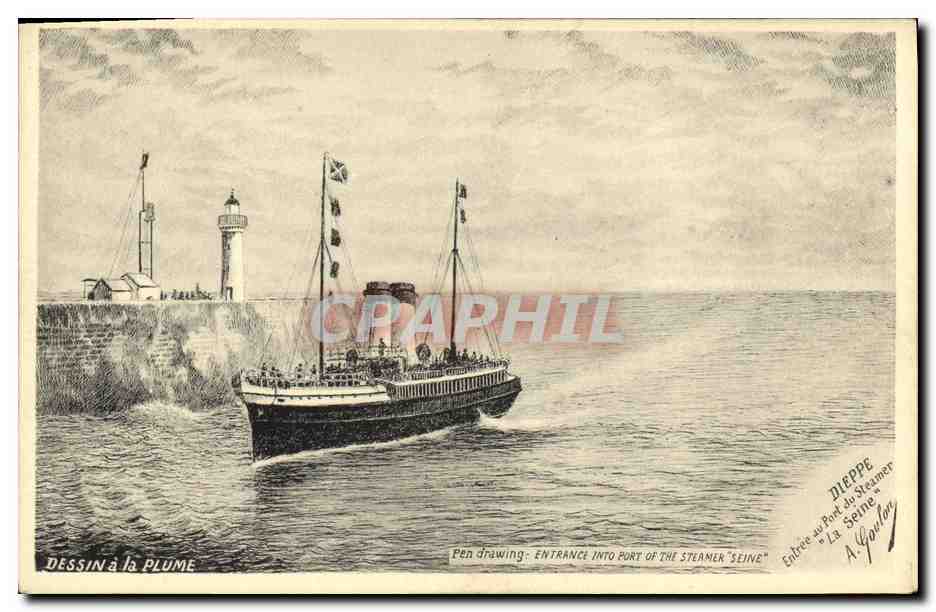 CPA Dieppe entree au port du steamer La Seine Bateau 