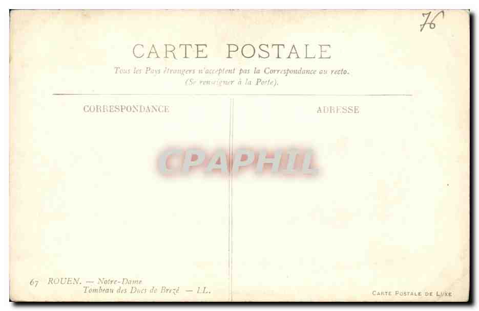 CPA Rouen Notre Dame Tombeau des Ducs de Breze — Verso