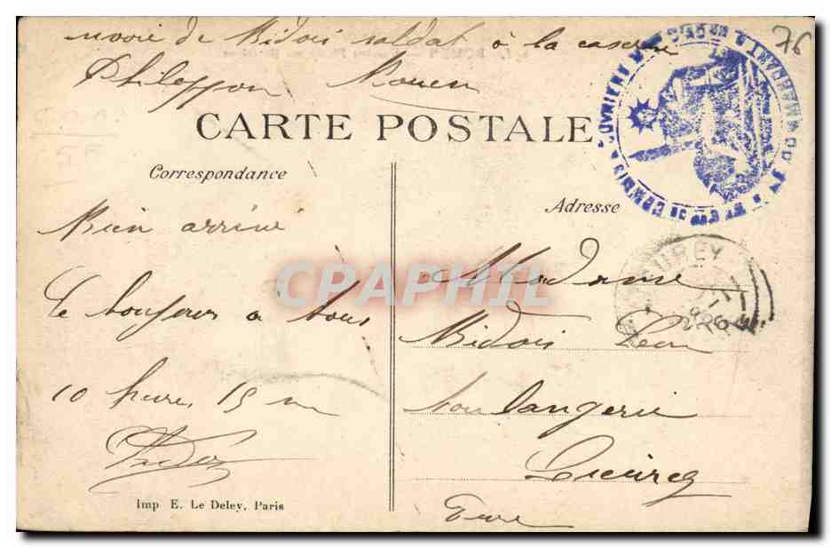 CPA Rouen Caserne Philippon Militaria — Rückseite