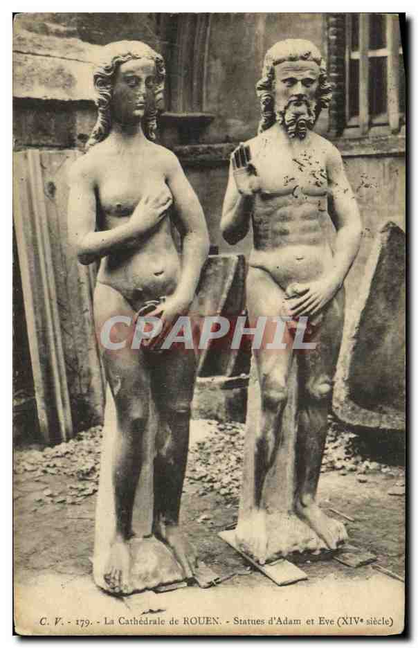 CPA Rouen La Cathedrale de Statues d Adam et Eve