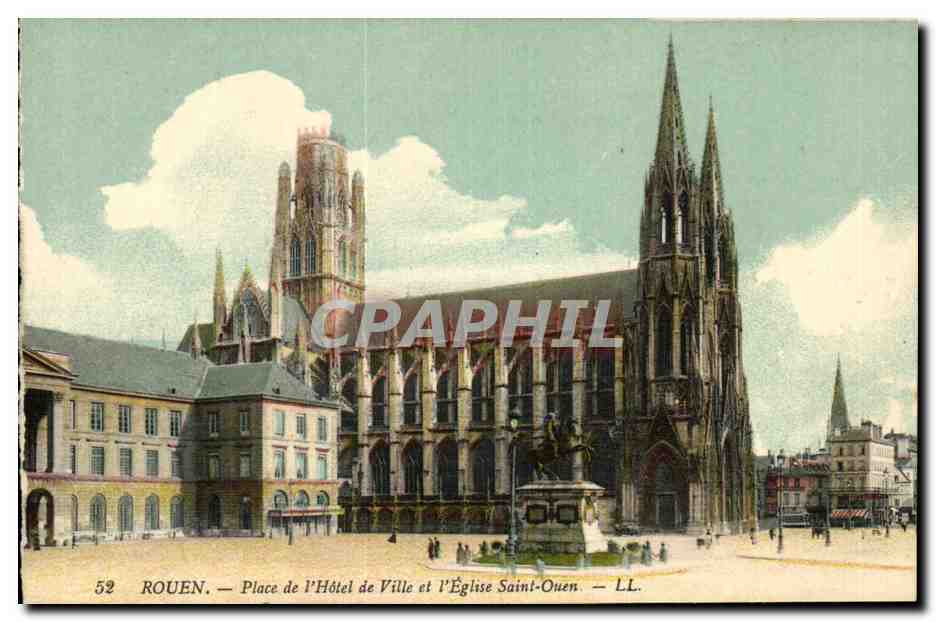 CPA Rouen Place de L Hotel de Ville et L Eglise Saint Ouen