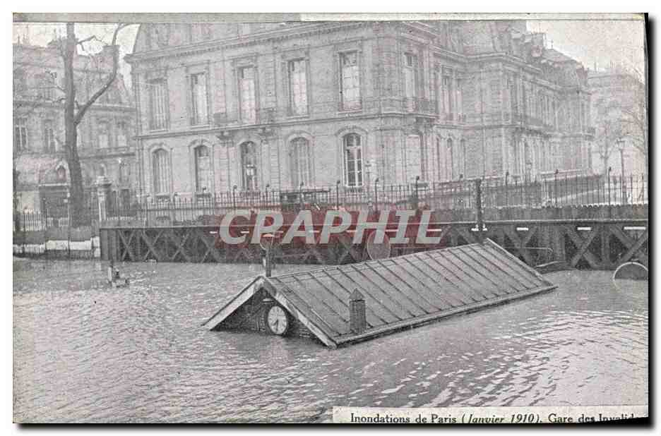 CPA Paris Inondations de 1910 Gare des Invalides