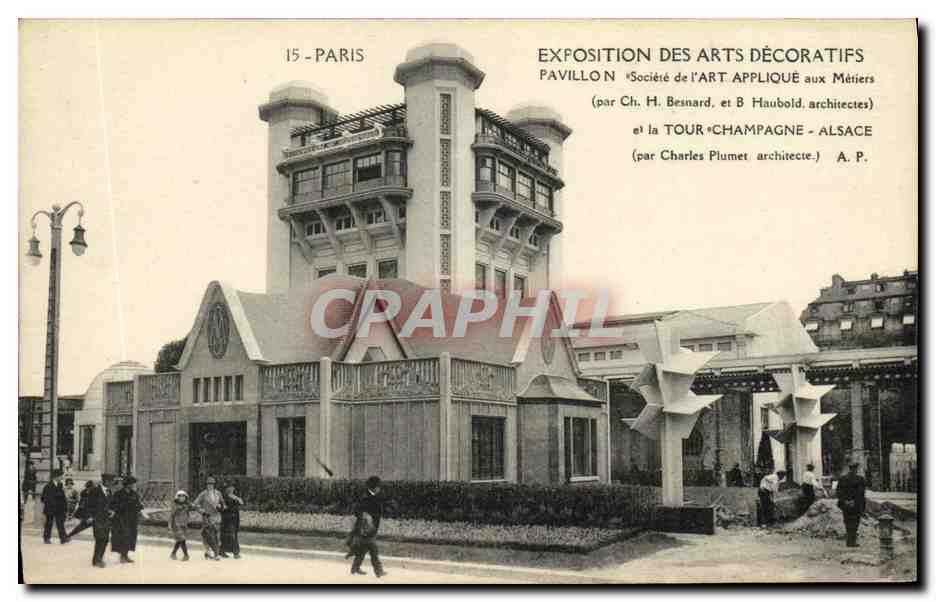 CPA Paris Exposition Des Arts Decoratifs Pavillon et la tour Champagne Alsace